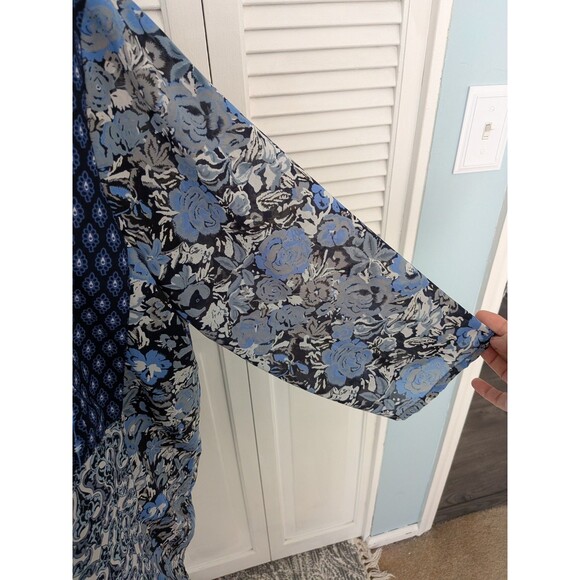 Ulla Popken Top Women's 16/18 Cottagecore Boho Blue Floral Pleats Button Tunic - Picture 3 of 11